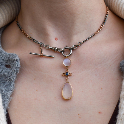 Antique Moonstone and Sapphire 9ct Gold Drop Pendant