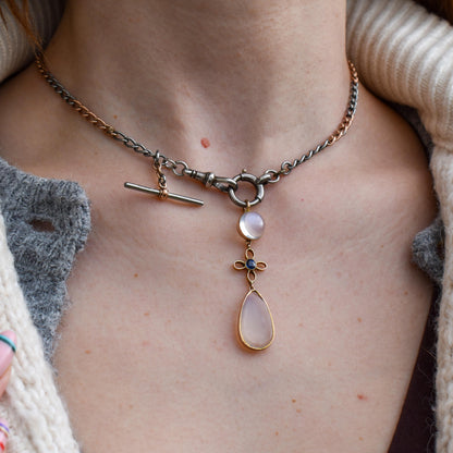 Antique Moonstone and Sapphire 9ct Gold Drop Pendant