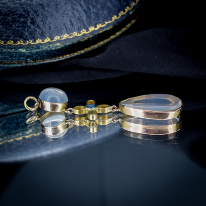 Antique Moonstone and Sapphire 9ct Gold Drop Pendant