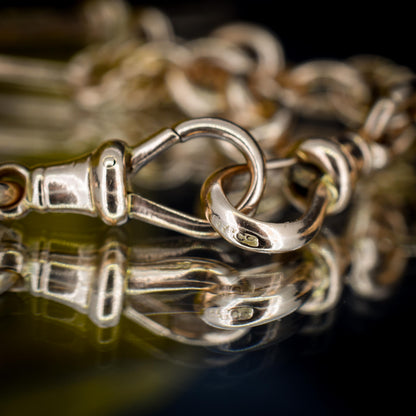 Antique '1919' 9ct Gold Trombone and Love Knot Link Albert Chain Necklace | 15.5"