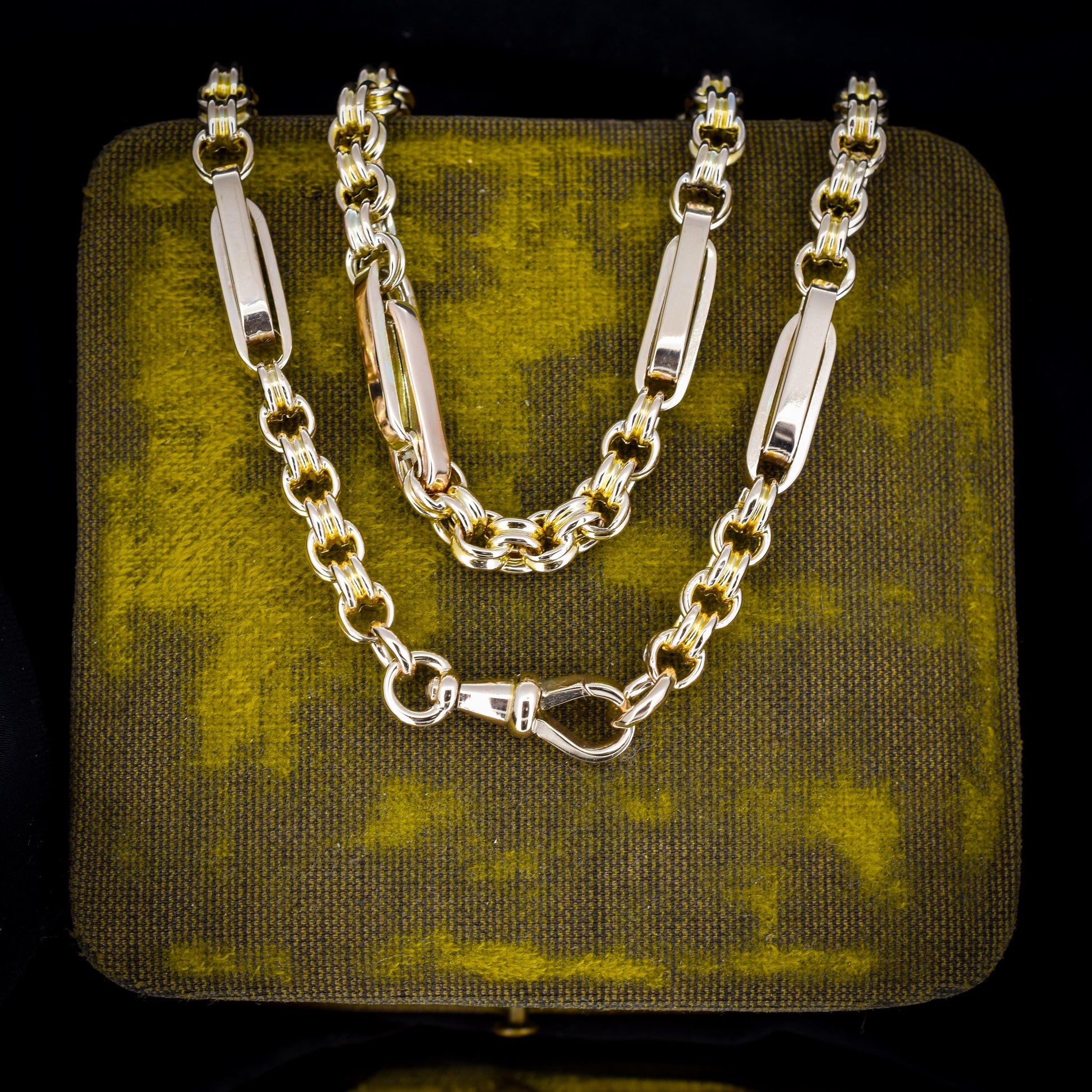 Antique 14.75" 10ct Gold Chunky Intertwined Bar Link Chain Necklace