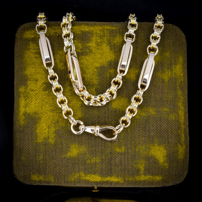 Antique 14.75" 10ct Gold Chunky Intertwined Bar Link Chain Necklace
