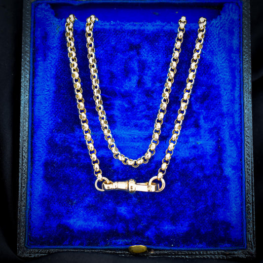 Antique Victorian 9ct Gold Faceted Belcher Link Chain Necklace with Dog Clip | 20.75"