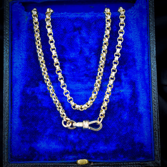 Antique Victorian 9ct Gold Faceted Belcher Link Chain Necklace with Dog Clip | 18.5"