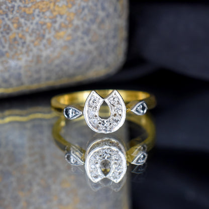 Antique Diamond Horseshoe Equestrian 18ct Yellow Gold Ring