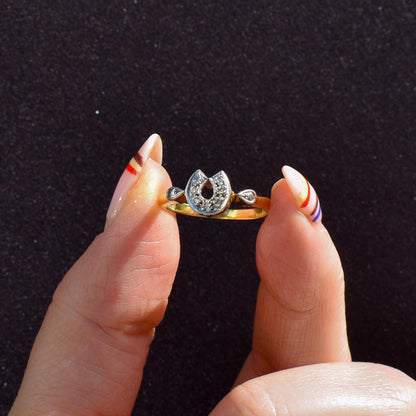 Antique Diamond Horseshoe Equestrian 18ct Yellow Gold Ring