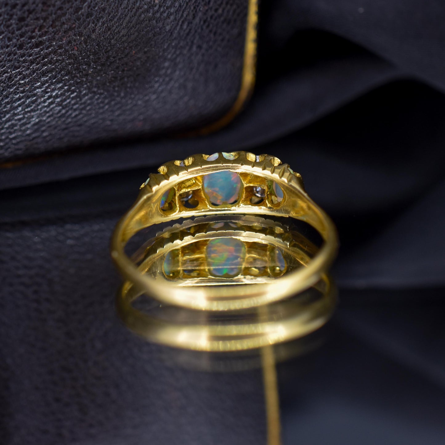 Antique Natural Opal and Diamond 18ct Yellow Gold Three Stone Ring