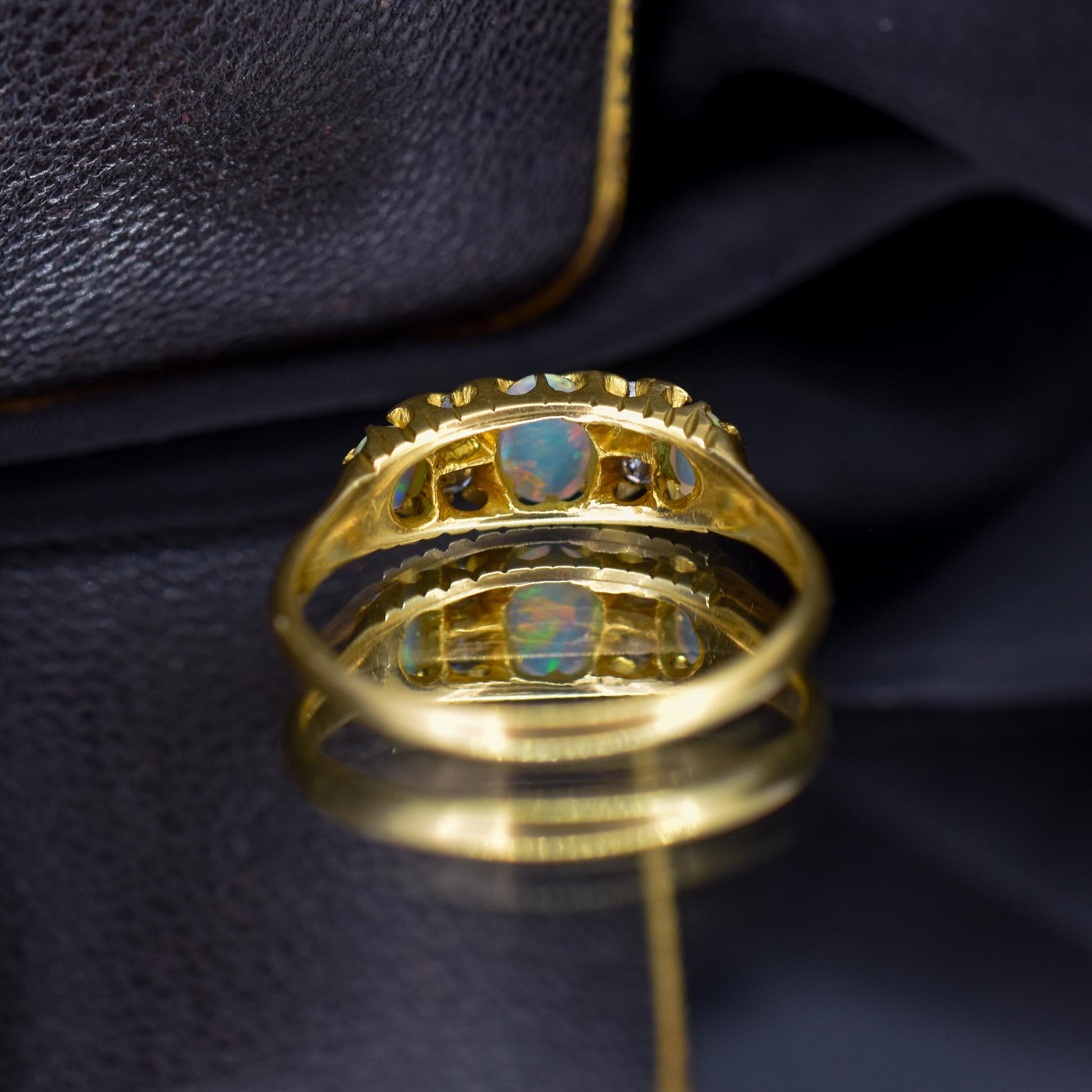 Antique Natural Opal and Diamond 18ct Yellow Gold Three Stone Ring