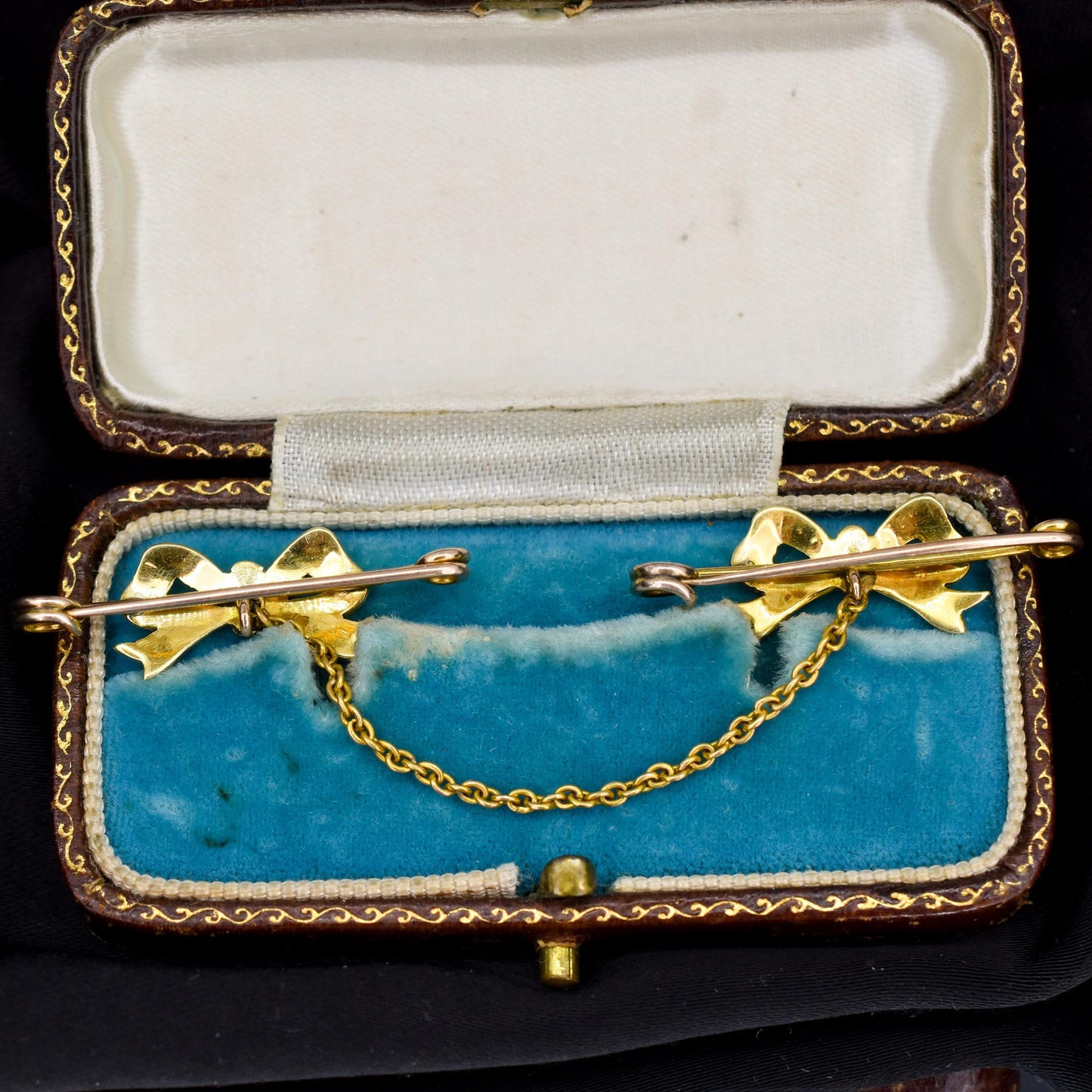 Antique Turquoise and Pearl 15ct Gold Double Collar Brooch Pin