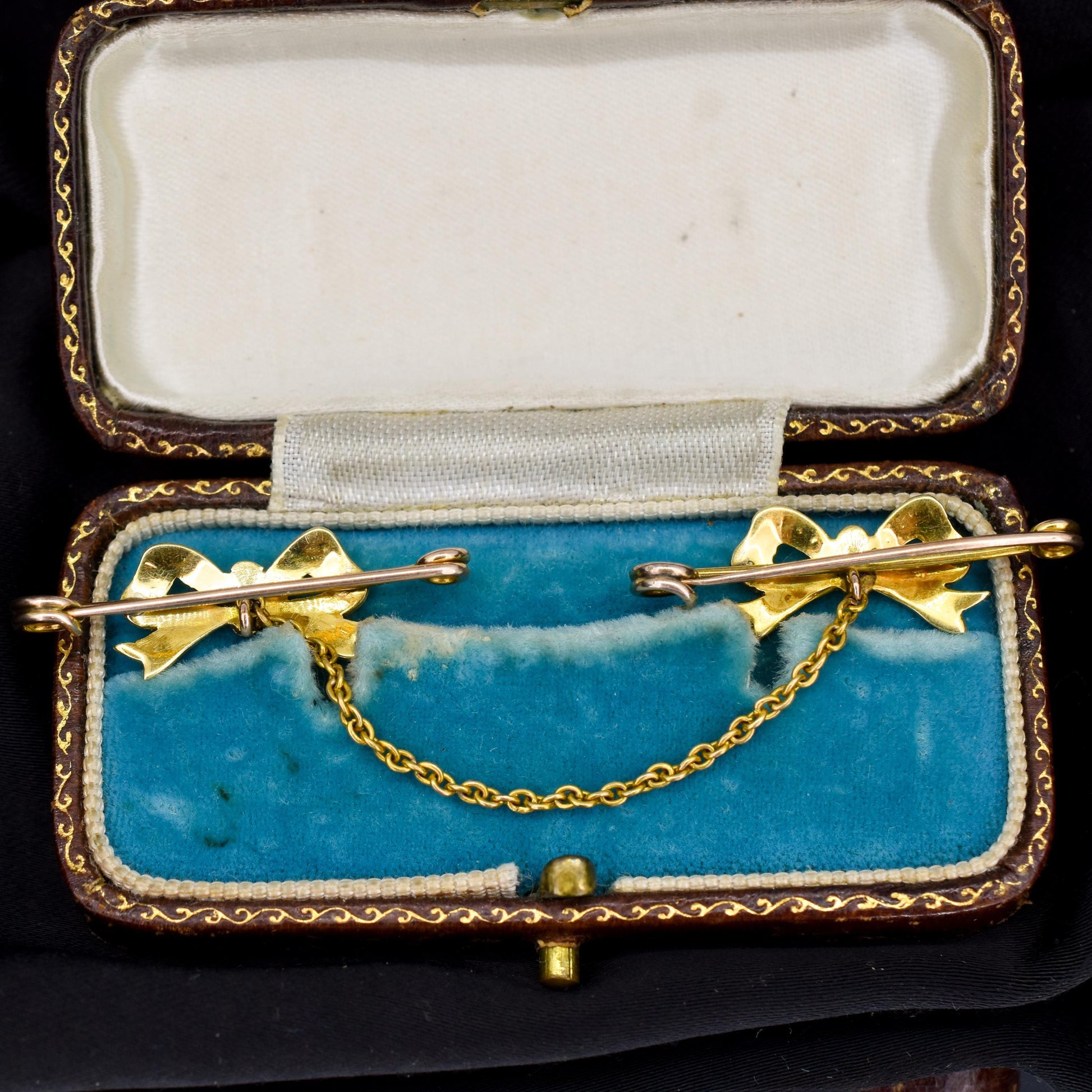 Antique Turquoise and Pearl 15ct Gold Double Collar Brooch Pin