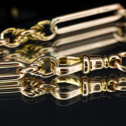 Antique '1903' 9ct Gold Trombone and Love Knot Link Albert Chain Necklace | 13.5"