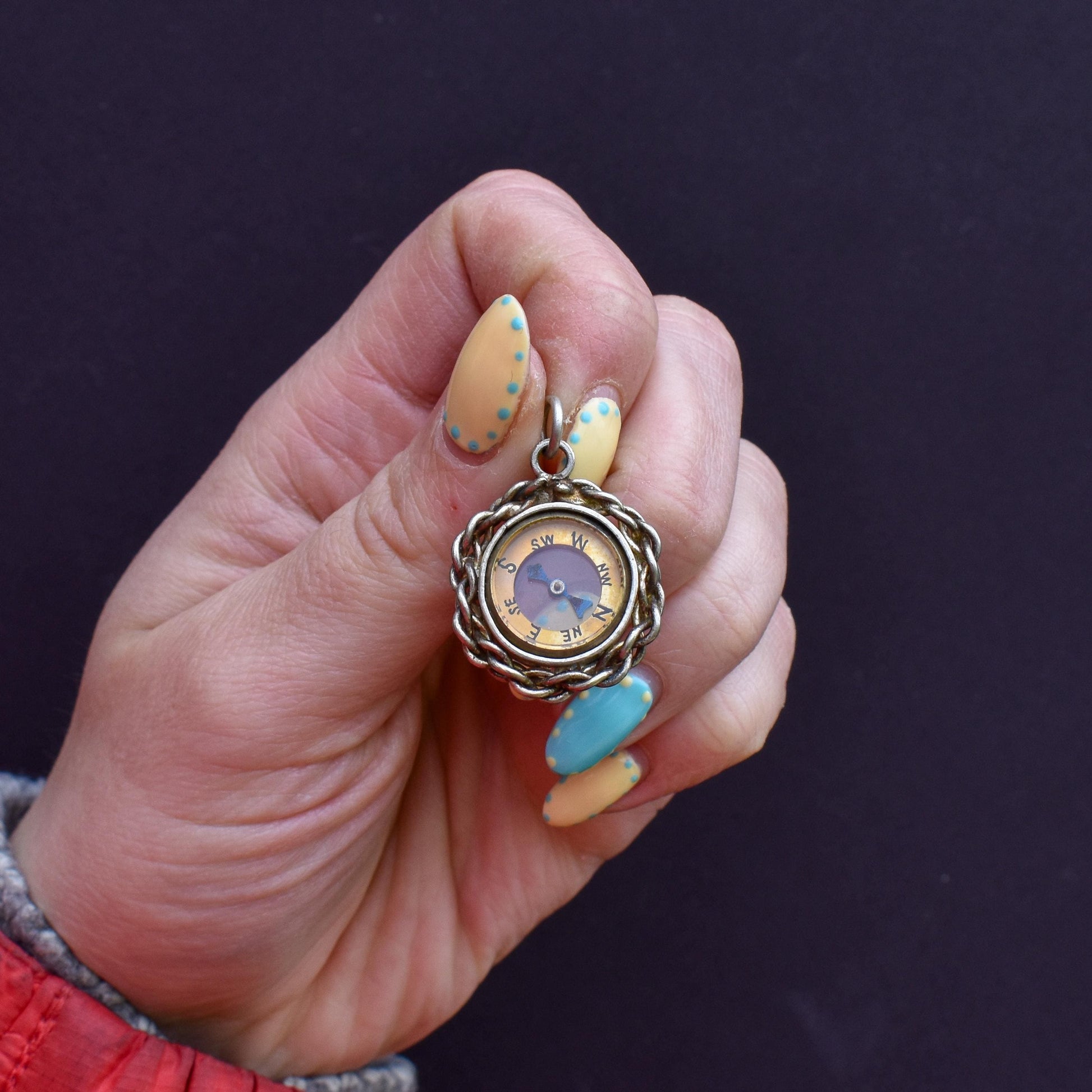 Antique Round Compass Pendant Charm