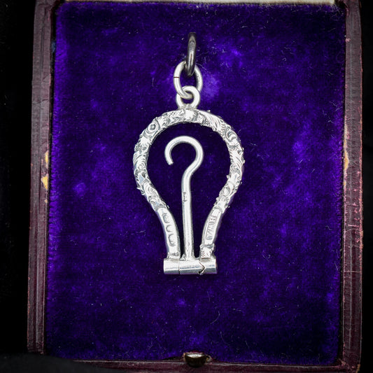 Antique '1888' Silver Victorian Folding Button Hook Pendant - Extender