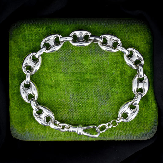 Vintage Sterling Silver Puffy Mariner Link Bracelet 8"