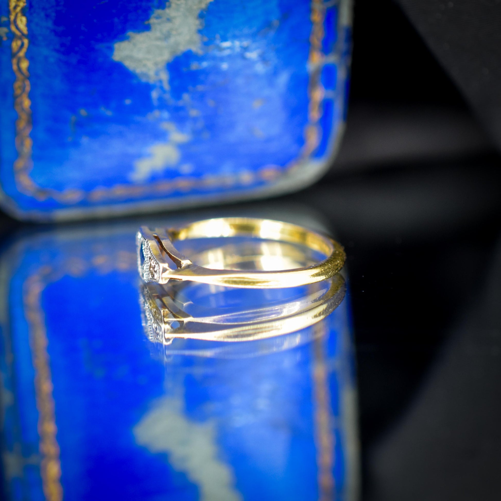 Art Deco Blue Sapphire and Diamond 18ct Yellow Gold and Platinum Ring