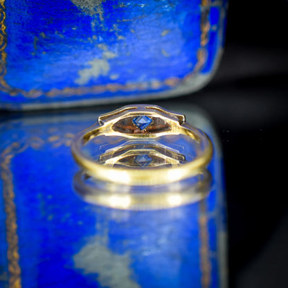 Art Deco Blue Sapphire and Diamond 18ct Yellow Gold and Platinum Ring