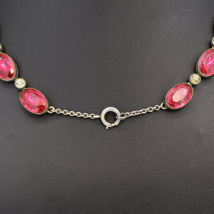 Vintage Pink Paste Bezel Set Riviere Necklace | Art Deco