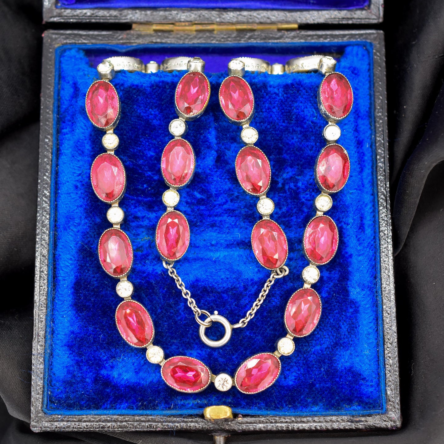 Vintage Pink Paste Bezel Set Riviere Necklace | Art Deco