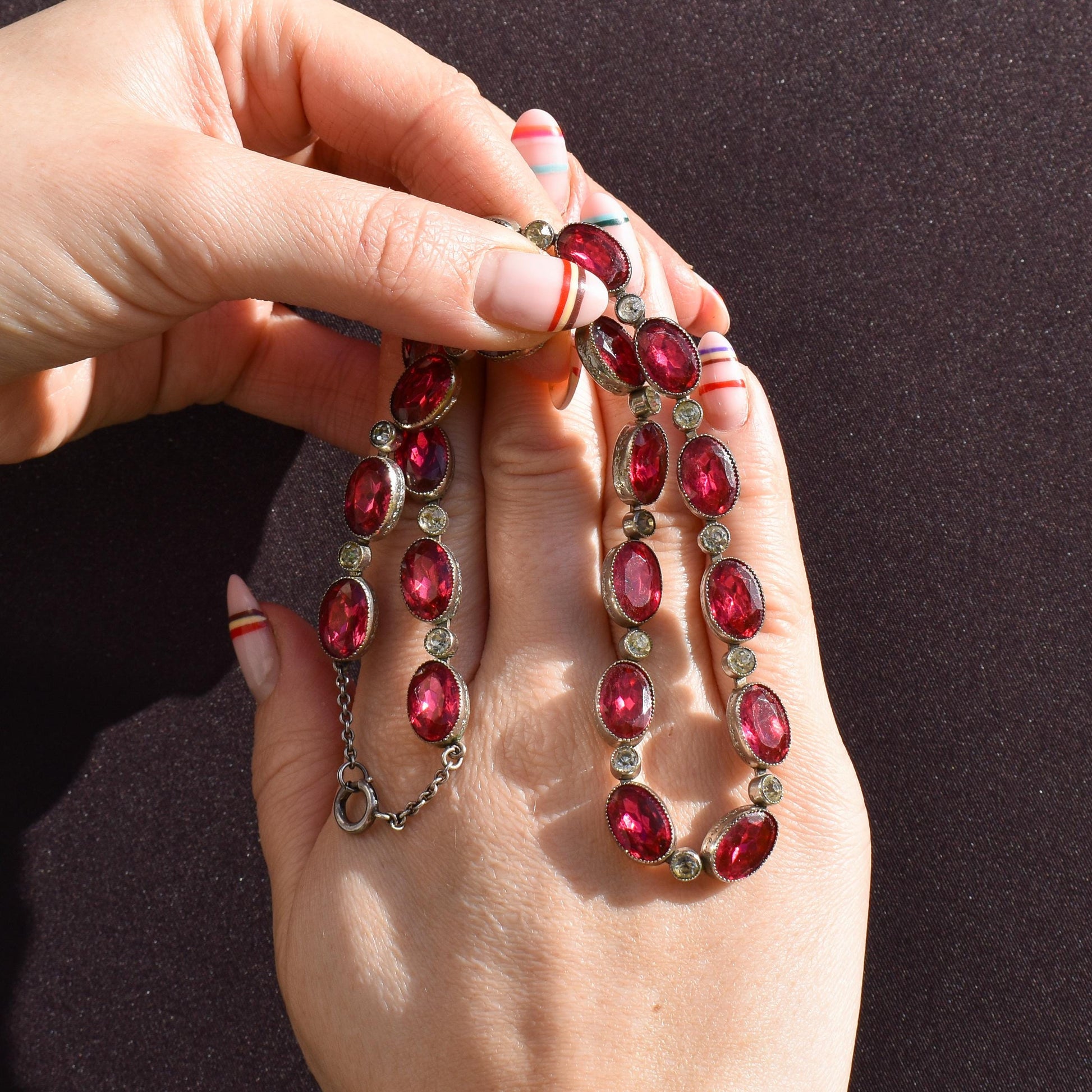 Vintage Pink Paste Bezel Set Riviere Necklace | Art Deco