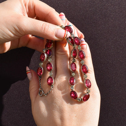 Vintage Pink Paste Bezel Set Riviere Necklace | Art Deco