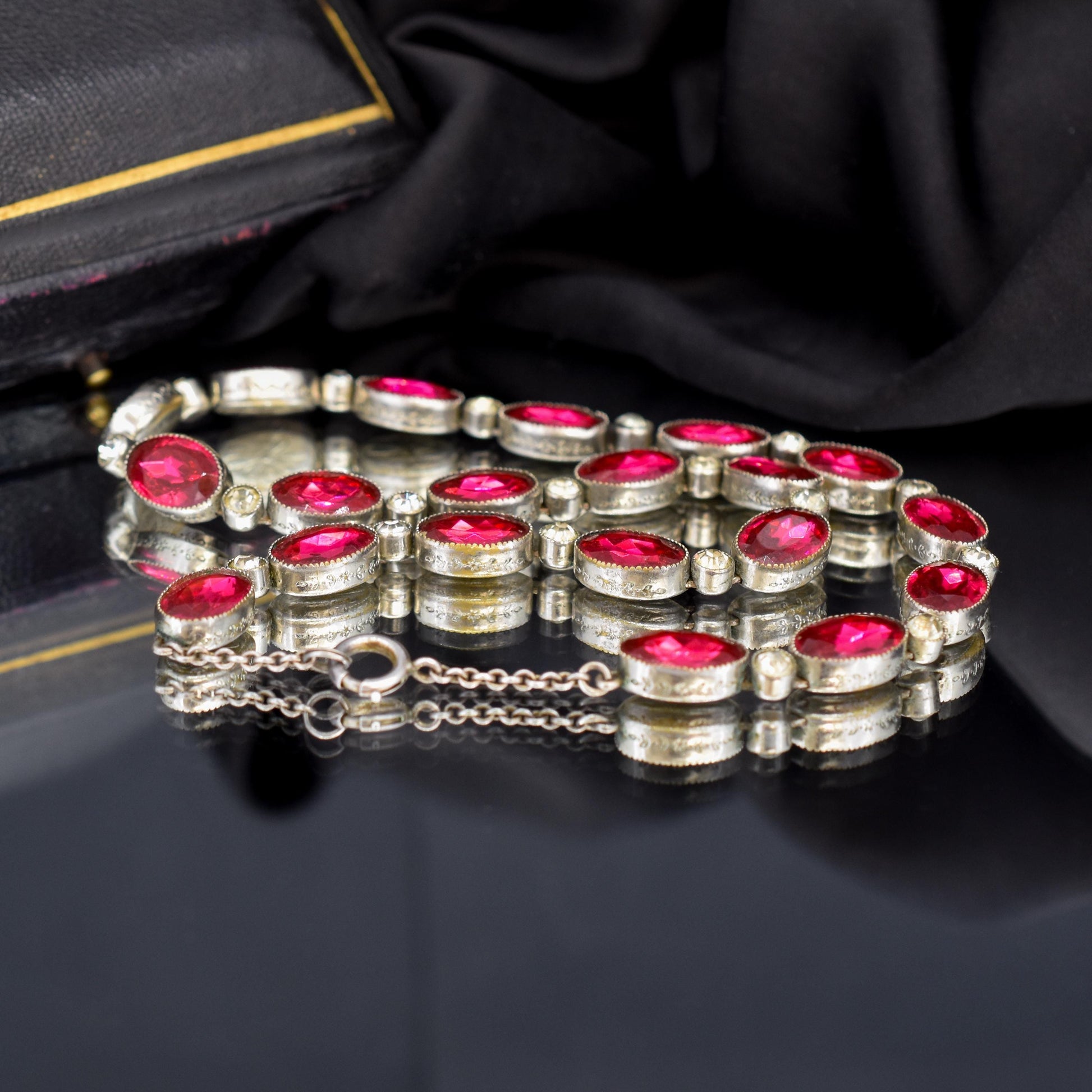 Vintage Pink Paste Bezel Set Riviere Necklace | Art Deco