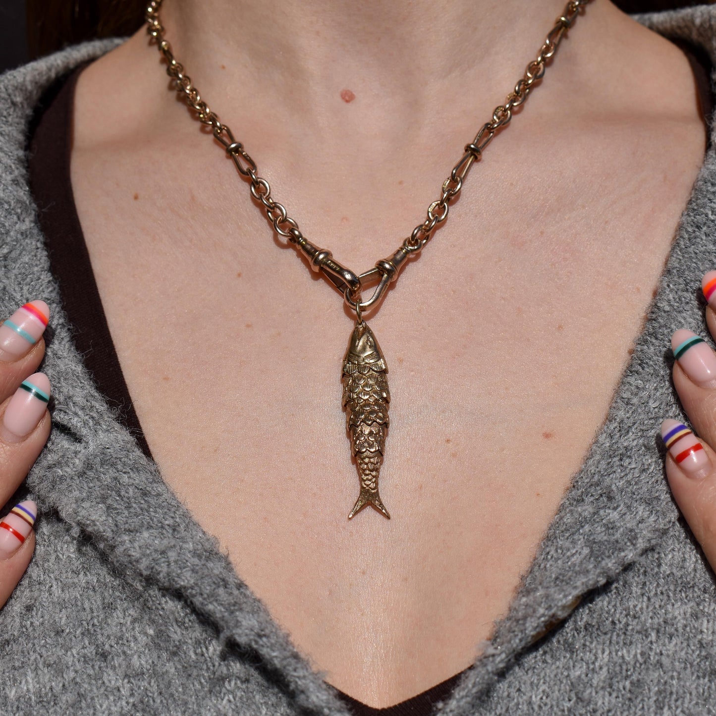 Vintage 9ct Gold Large Articulated Fish Charm