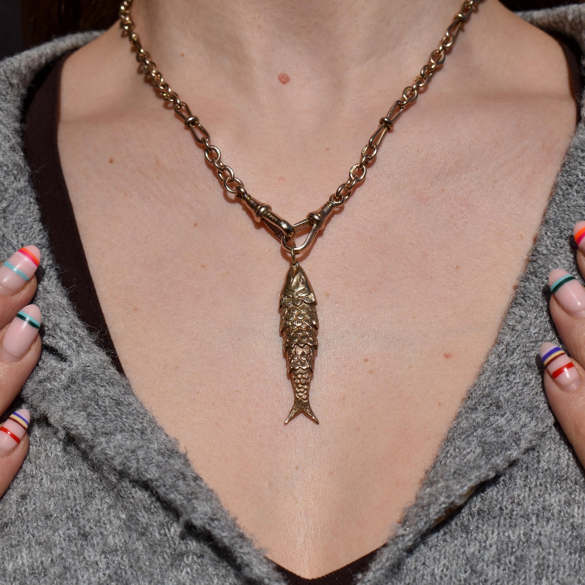 Vintage 9ct Gold Large Articulated Fish Charm