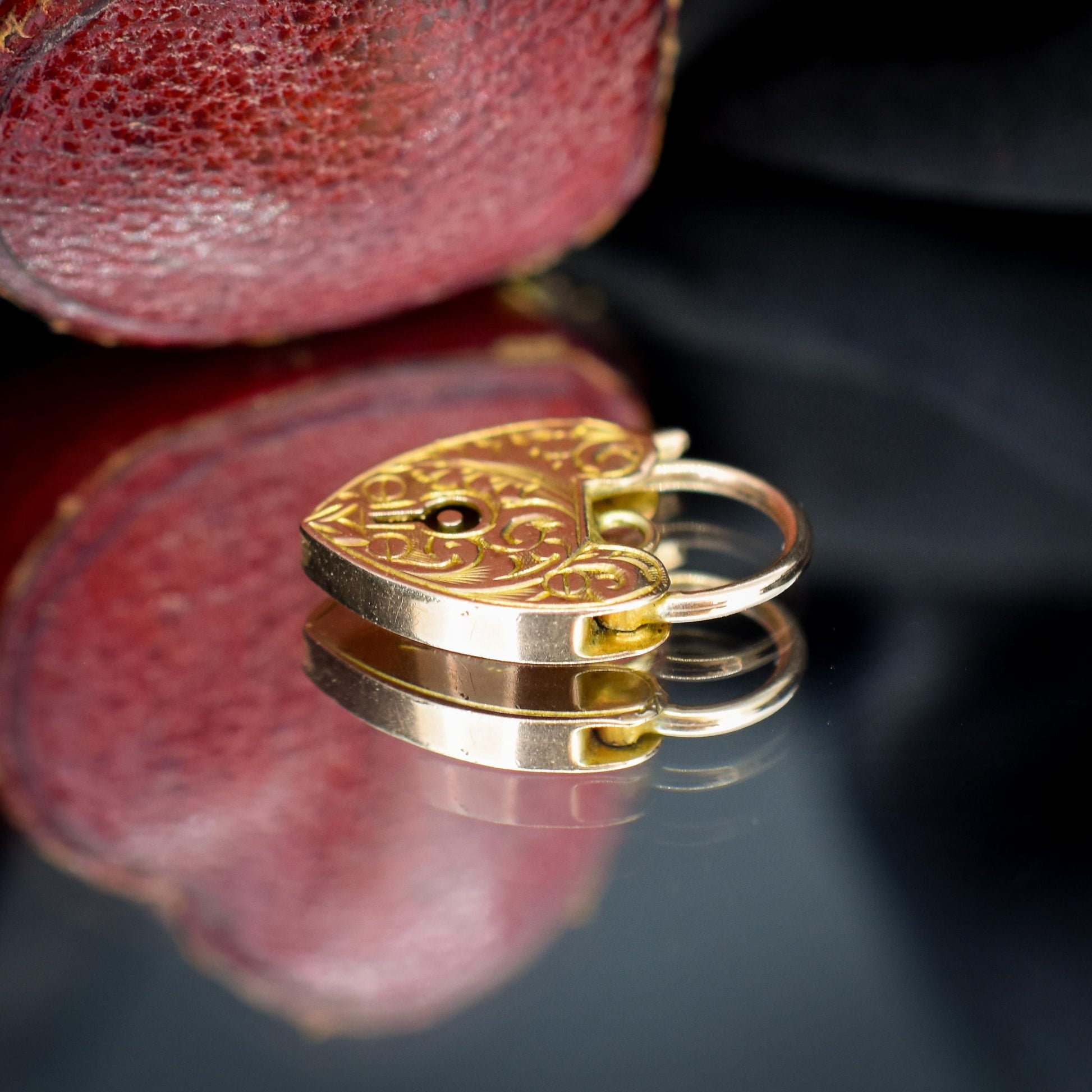 Antique 9ct Gold Engraved Opening Heart Padlock Charm Pendant