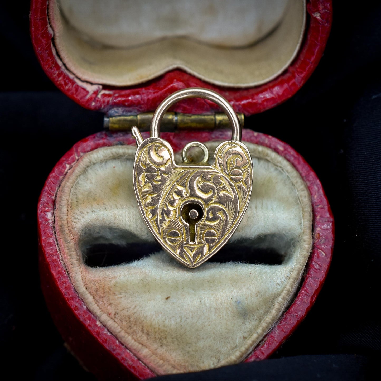 Antique 9ct Gold Engraved Opening Heart Padlock Charm Pendant