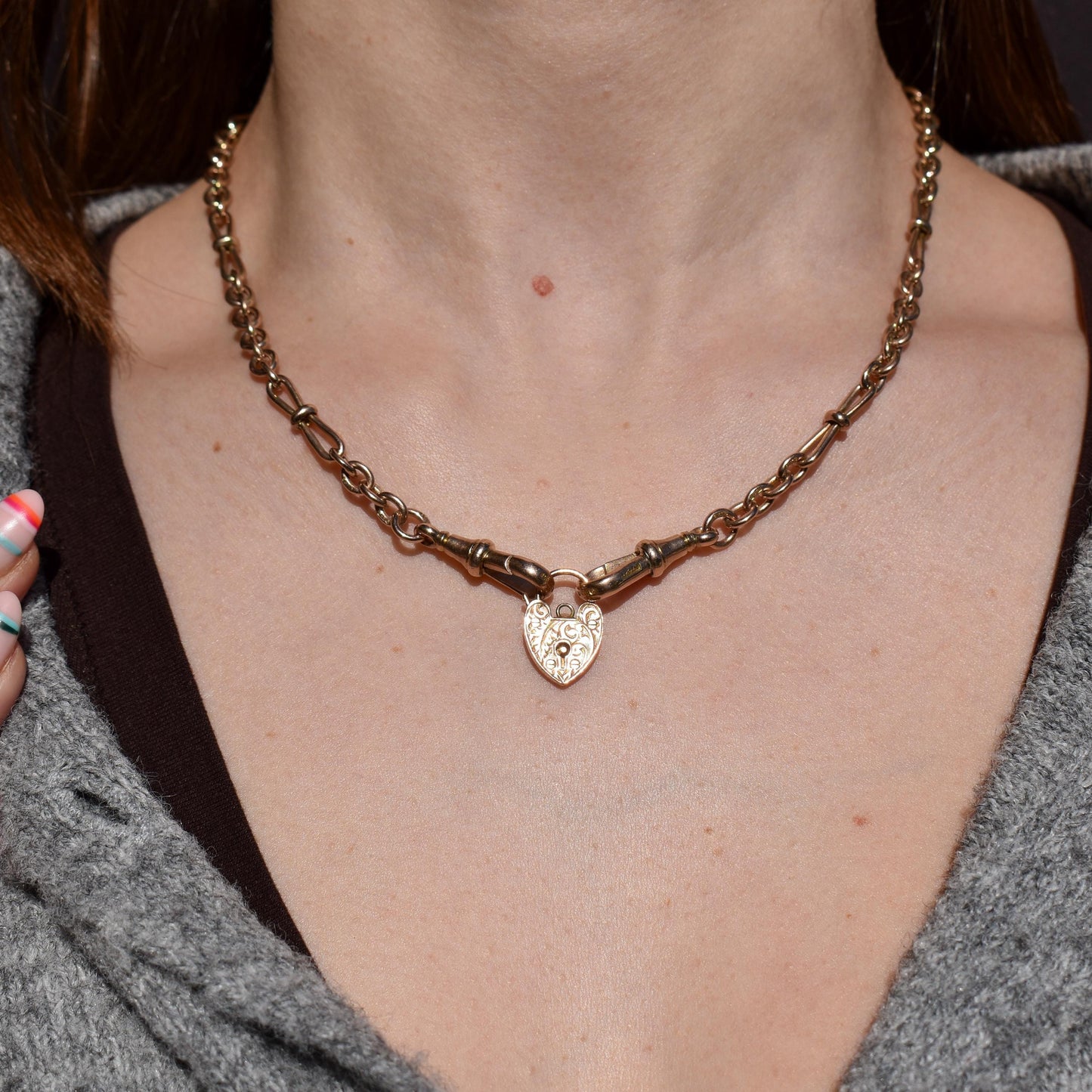 Antique 9ct Gold Engraved Opening Heart Padlock Charm Pendant