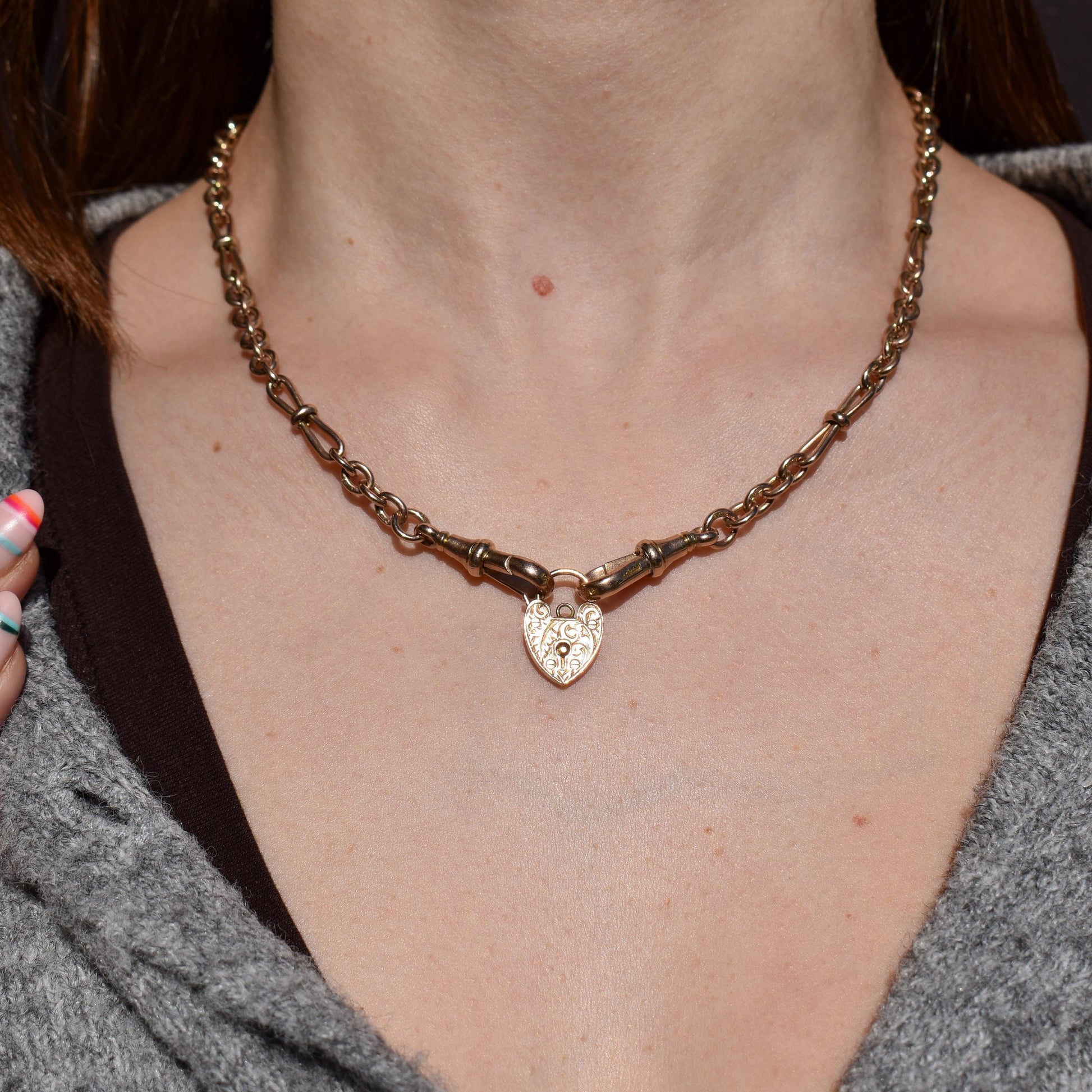 Antique 9ct Gold Engraved Opening Heart Padlock Charm Pendant