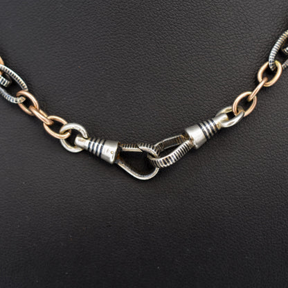 Antique French Niello Silver and Gold Chain Necklace | 16.75"