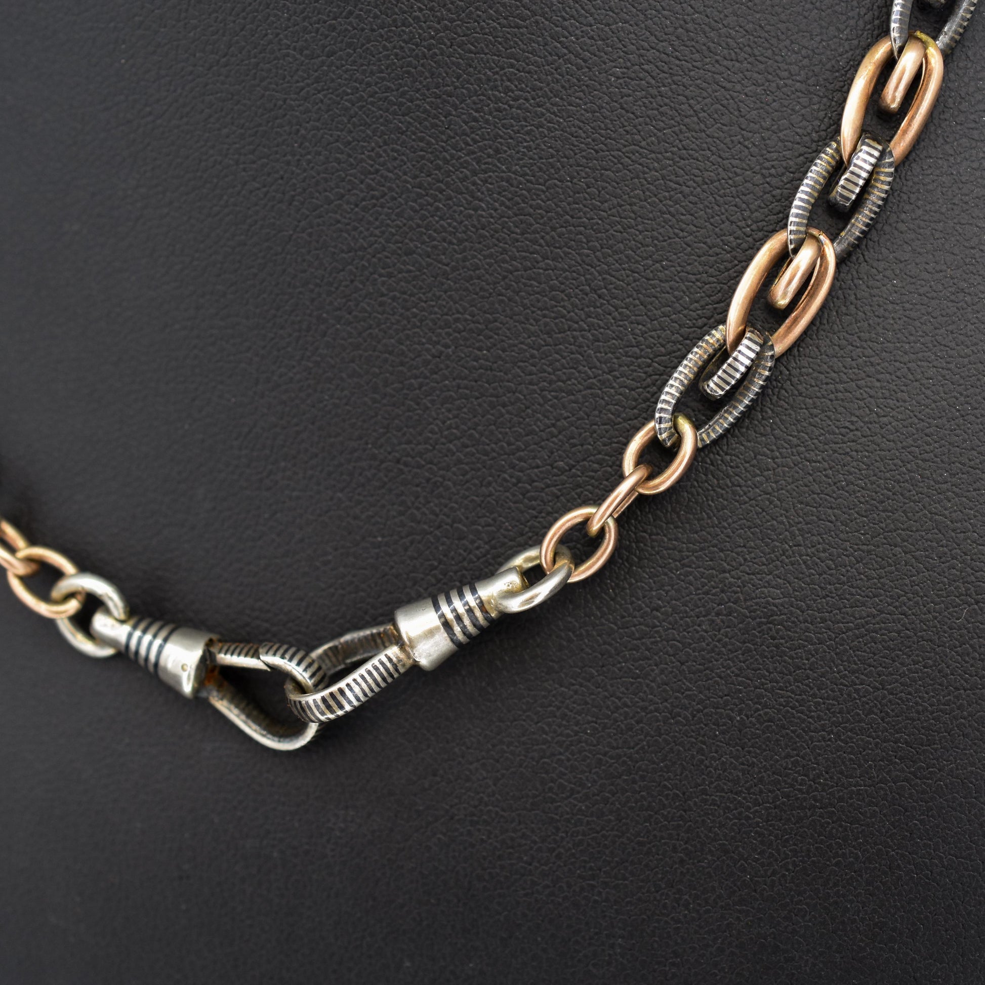 Antique French Niello Silver and Gold Chain Necklace | 16.75"