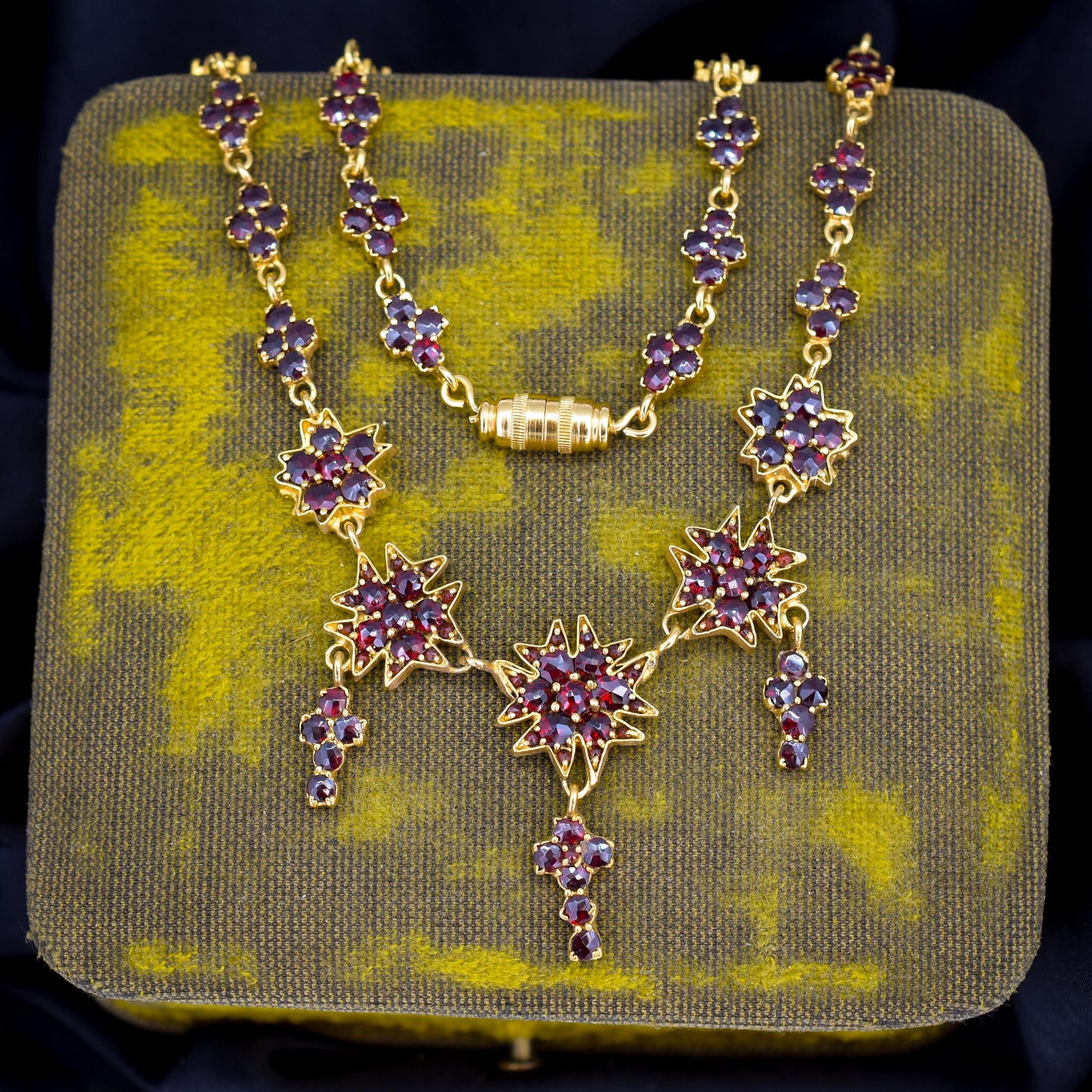 Antique 17.5" Victorian Bohemian Garnet Fringe Drop Necklace