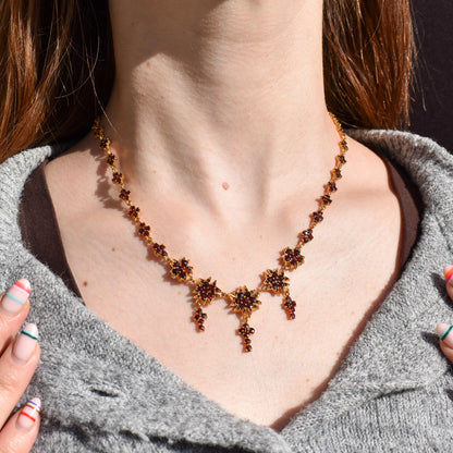 Antique 17.5" Victorian Bohemian Garnet Fringe Drop Necklace