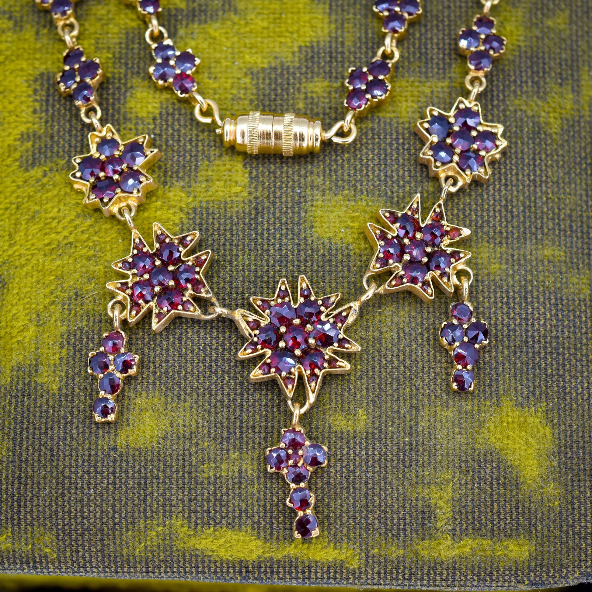 Antique 17.5" Victorian Bohemian Garnet Fringe Drop Necklace