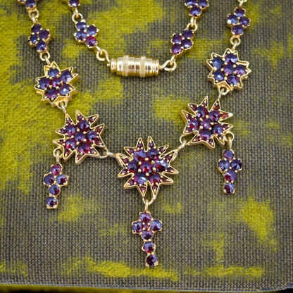 Antique 17.5" Victorian Bohemian Garnet Fringe Drop Necklace