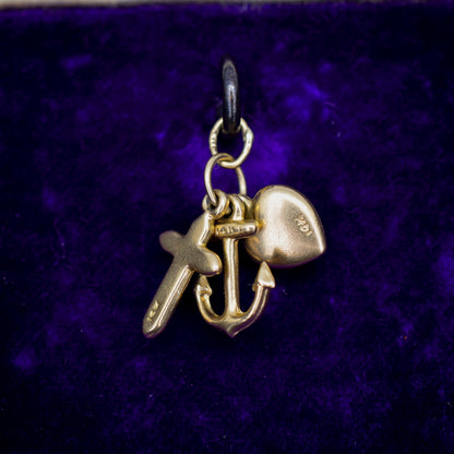 Vintage 14ct Gold Triple Trio of Charms Faith Hope Charity - Cross Heart Anchor