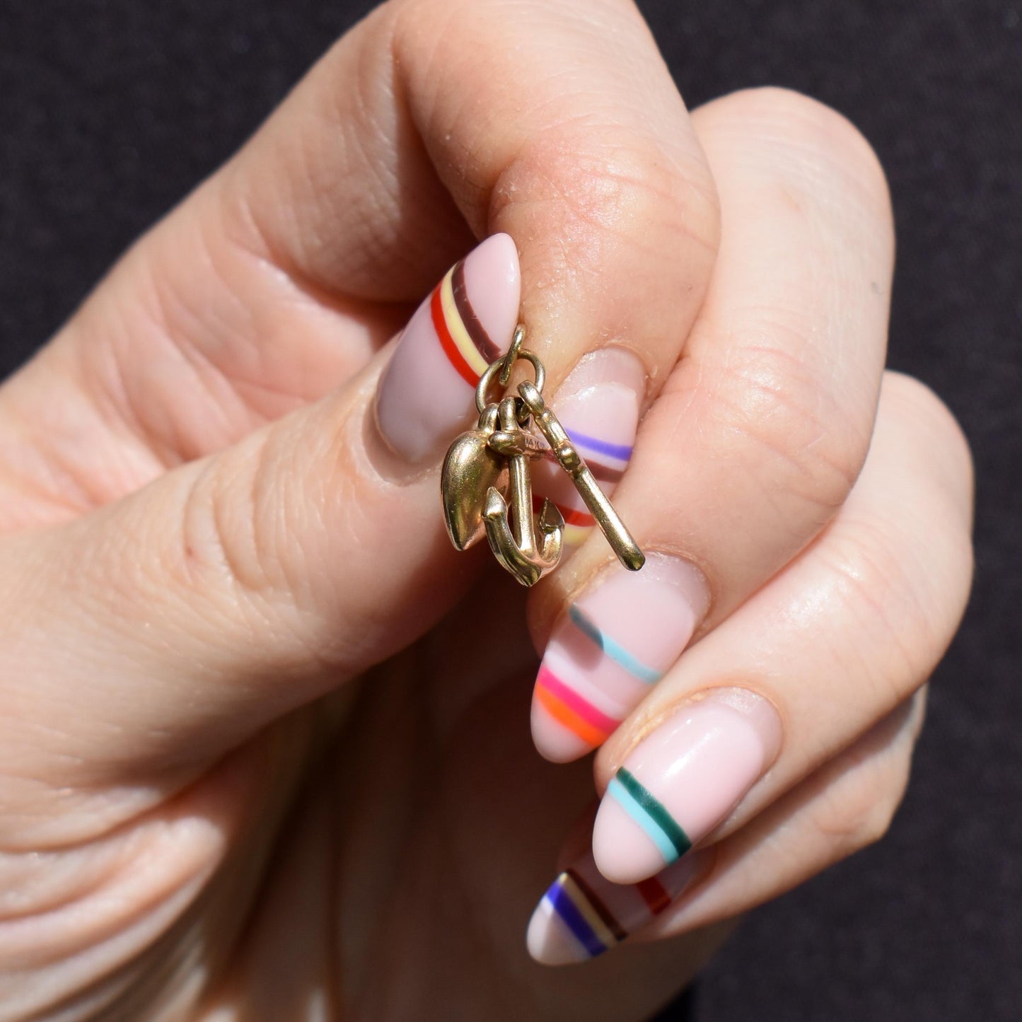 Vintage 14ct Gold Triple Trio of Charms Faith Hope Charity - Cross Heart Anchor