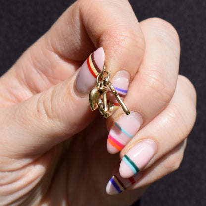 Vintage 14ct Gold Triple Trio of Charms Faith Hope Charity - Cross Heart Anchor