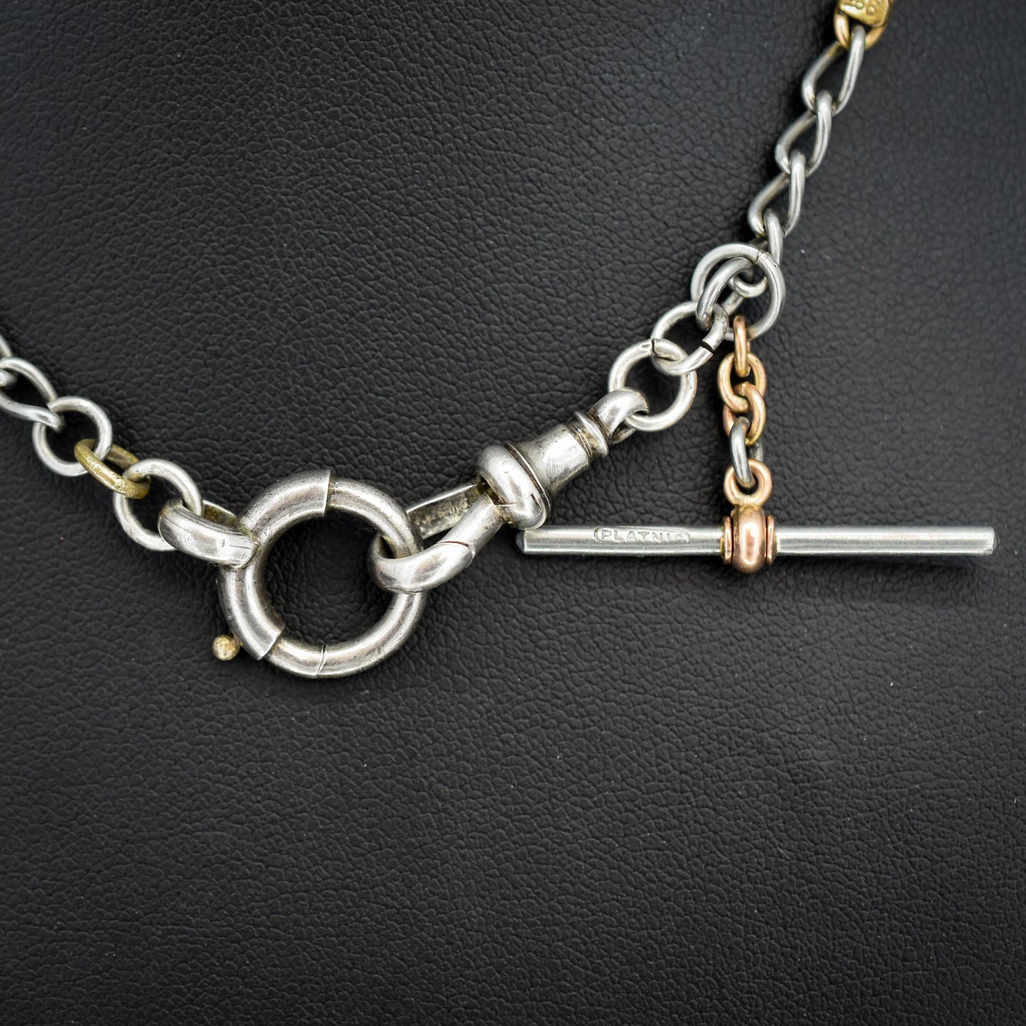 Antique 9ct Gold and Platinum-niobium Curb Link Chain Necklace 15"