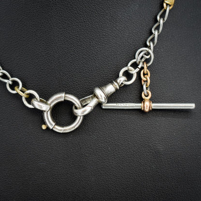 Antique 9ct Gold and Platinum-niobium Curb Link Chain Necklace 15"