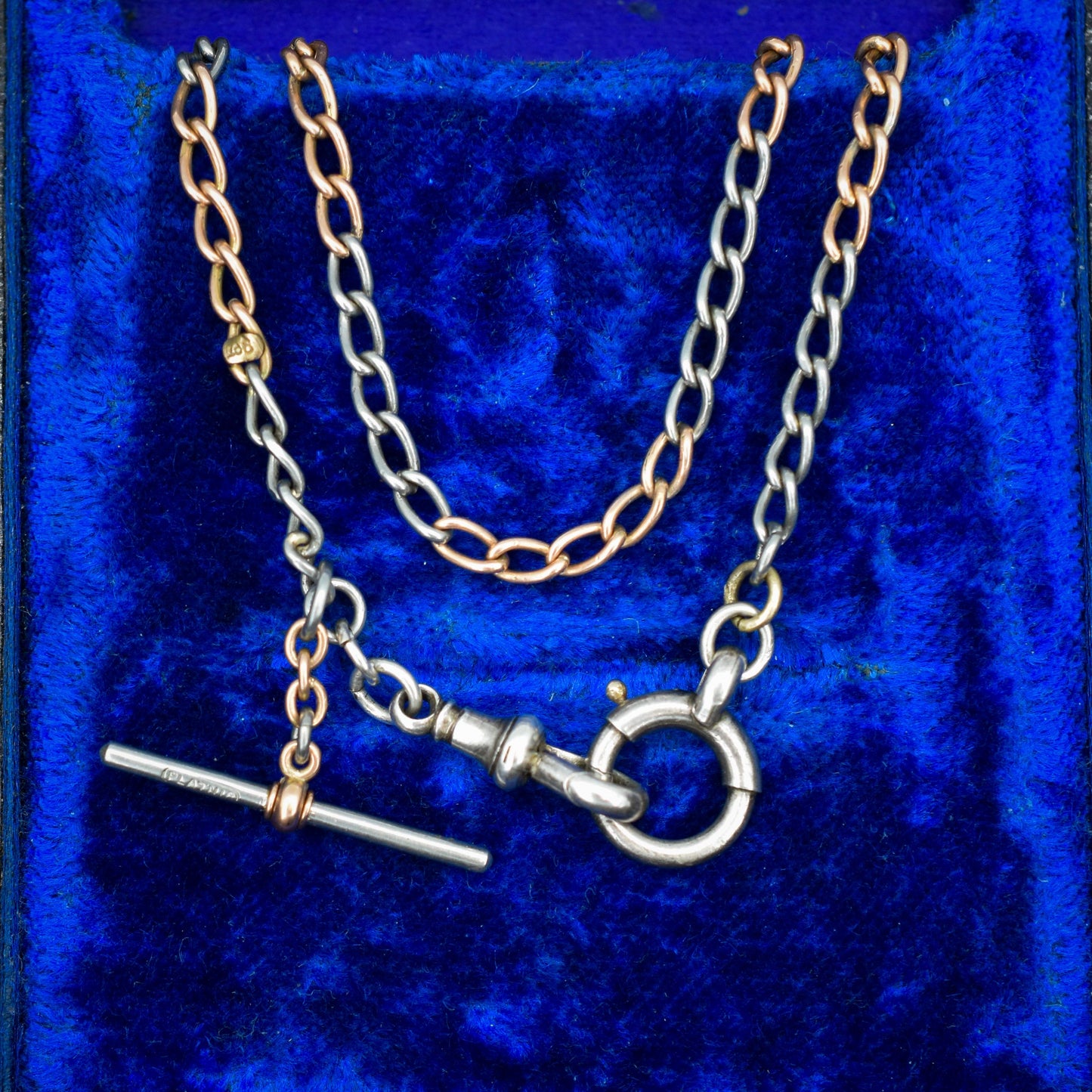 Antique 9ct Gold and Platinum-niobium Curb Link Chain Necklace 15"