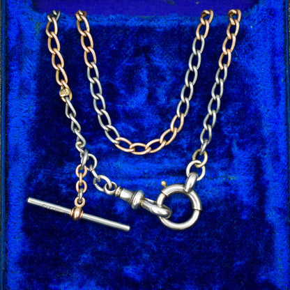 Antique 9ct Gold and Platinum-niobium Curb Link Chain Necklace 15"