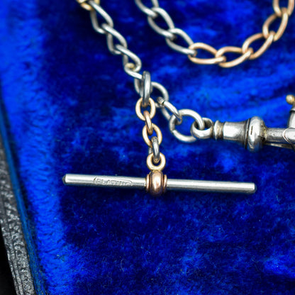 Antique 9ct Gold and Platinum-niobium Curb Link Chain Necklace 15"