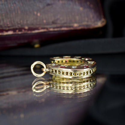 Antique Victorian Garnet and Diamond 9ct Gold Horseshoe Charm