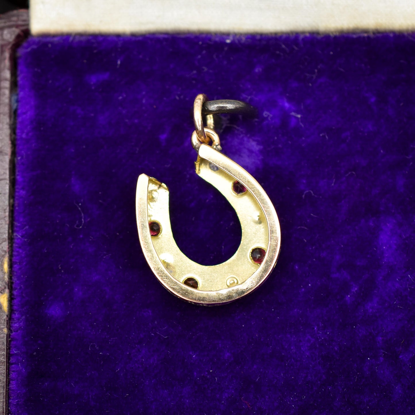 Antique Victorian Garnet and Diamond 9ct Gold Horseshoe Charm