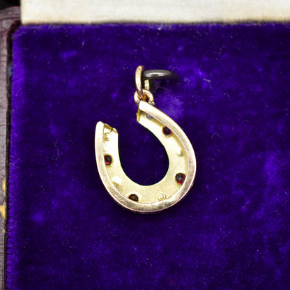 Antique Victorian Garnet and Diamond 9ct Gold Horseshoe Charm