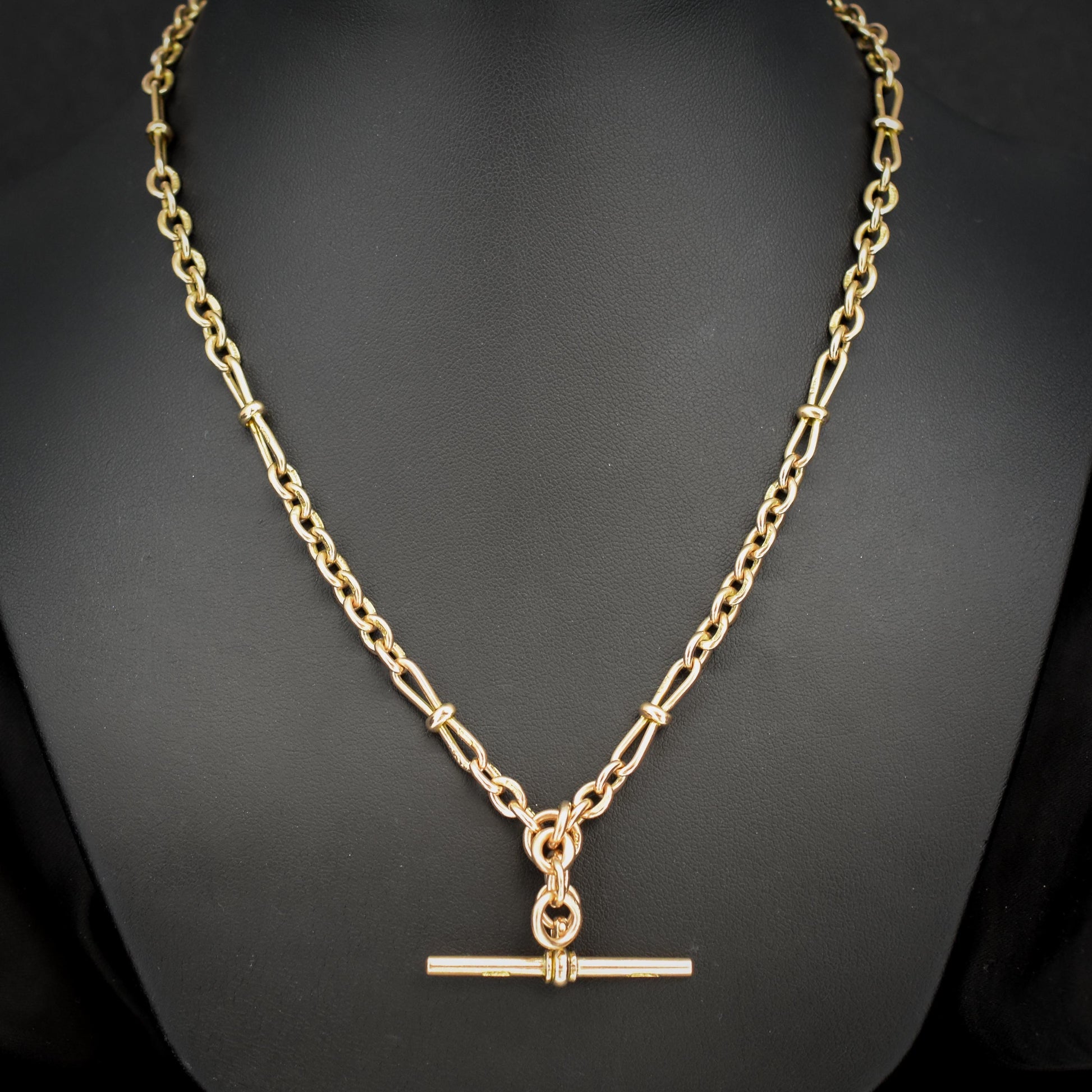 Antique '1899' 9ct Gold Fancy Oval Link Double Albert Watch Chain Necklace | 17.5"