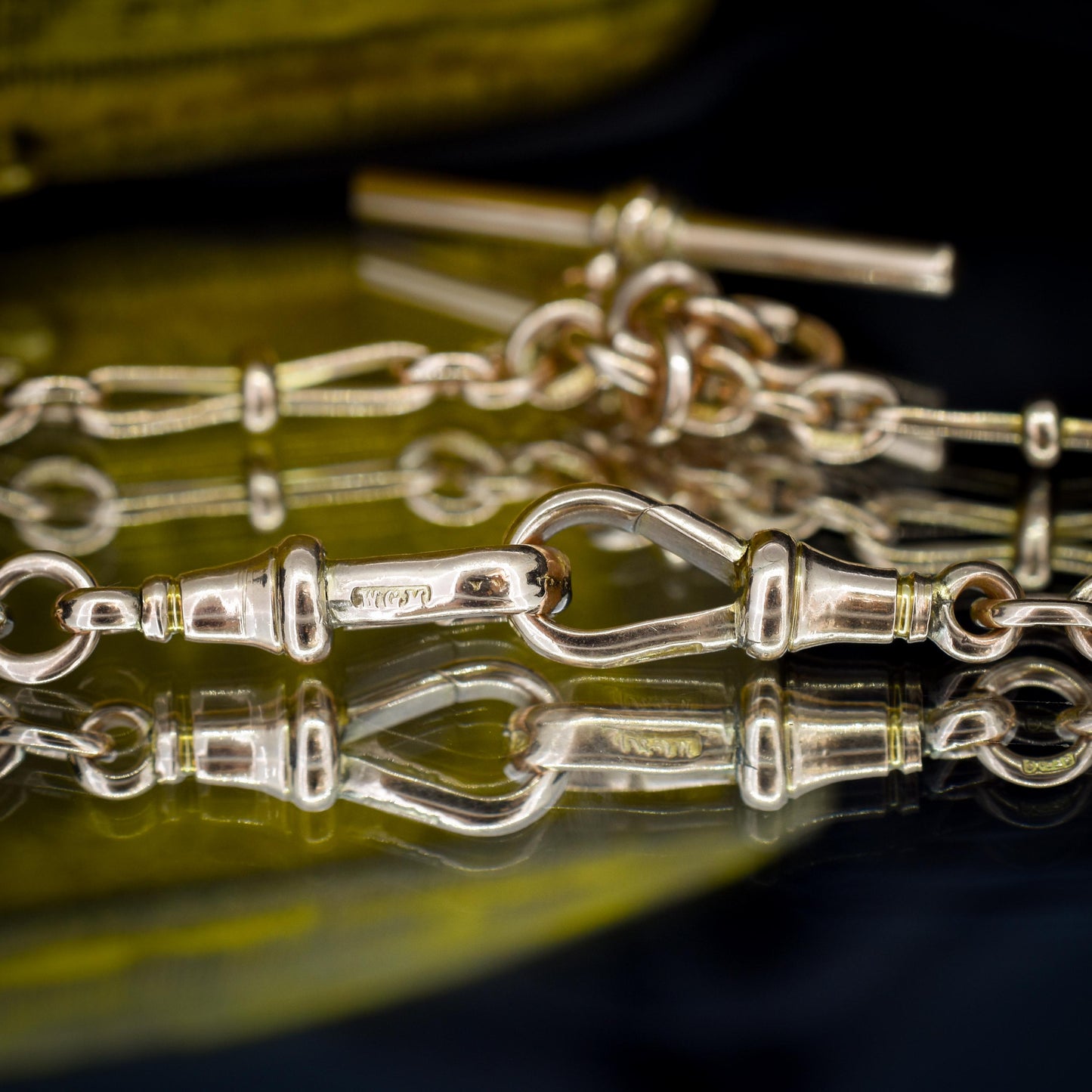 Antique '1899' 9ct Gold Fancy Oval Link Double Albert Watch Chain Necklace | 17.5"